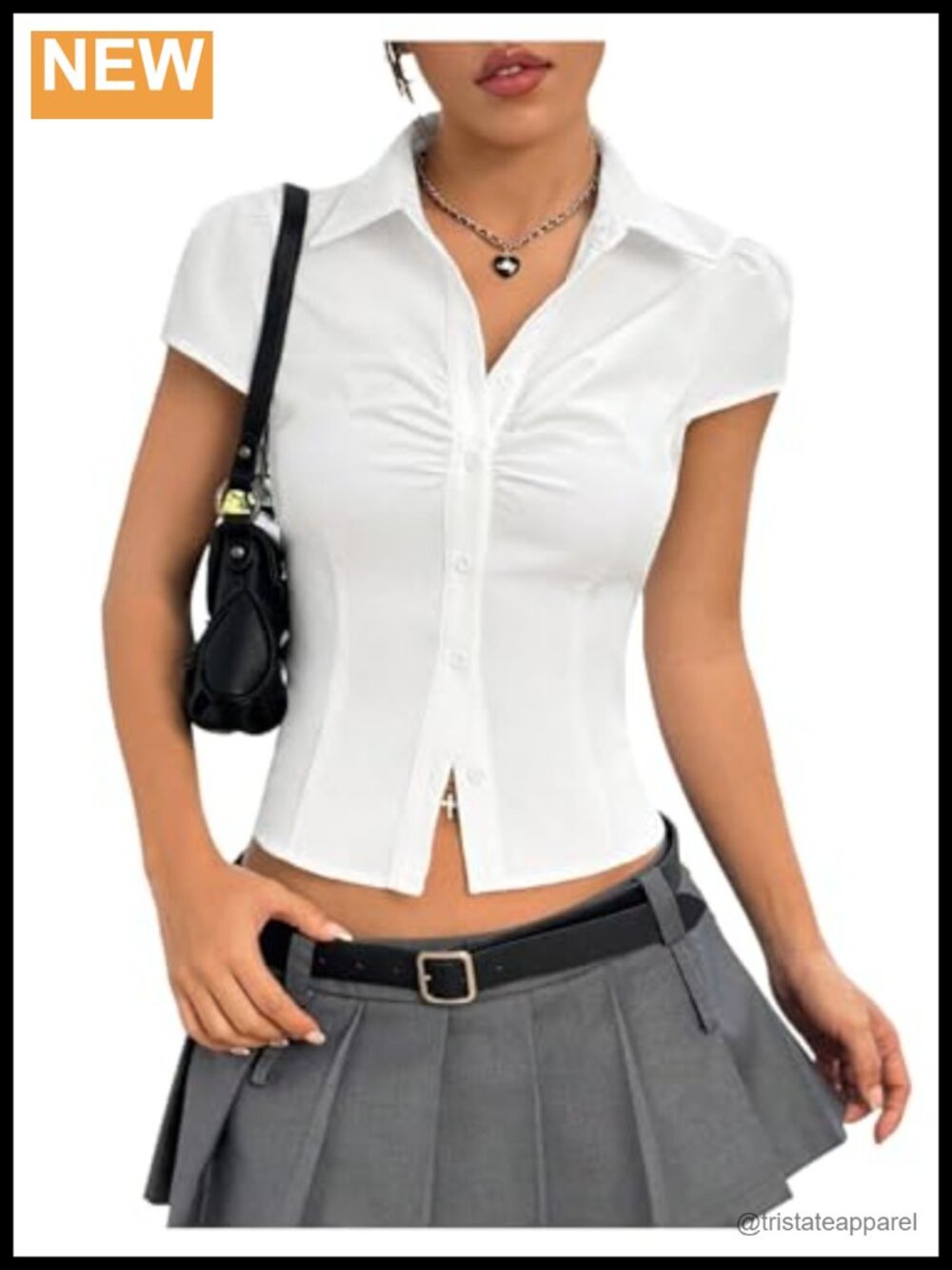 Women's Crop Button Down Shirt Short Sleeve Y2K Preppy Blouse